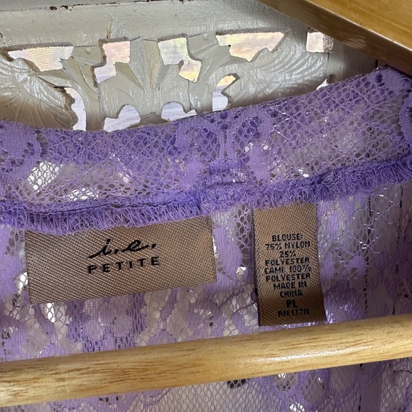 Y2K Lilac Purple Sheer Lace Babydoll V Neck Sleeveless Tank Top Sz Petite Large - Picture 5 of 6